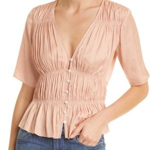 Frame shirred V neck blouse size small